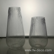 home transparent cylinder ribbed glass flower vase